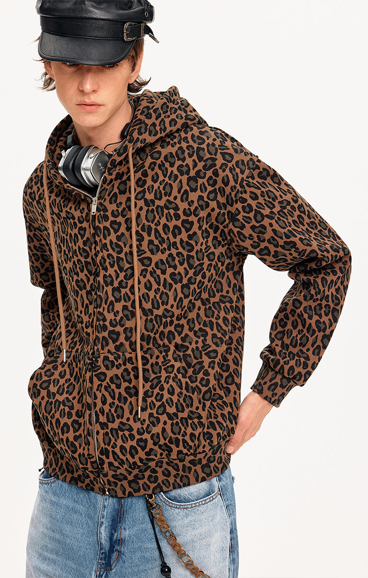 MADWITCH LEOPARD HOODED SWEATSHIRT JACKET #CW1327