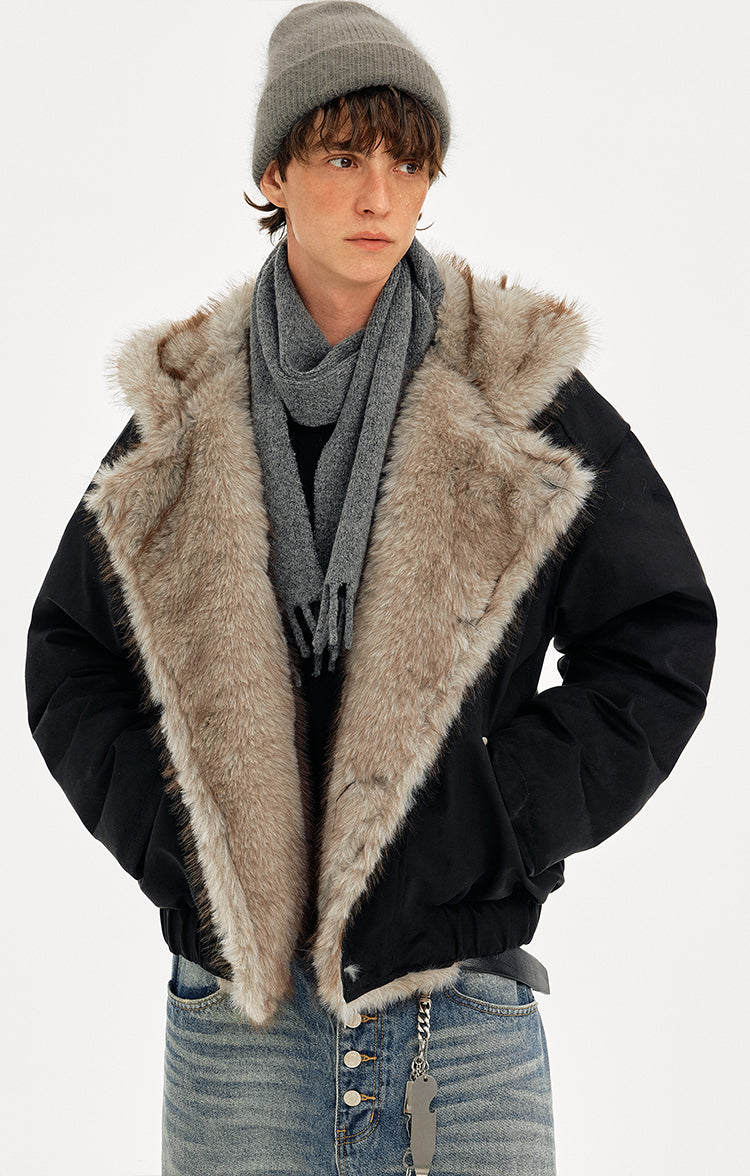 MADWITCH SUEDE HOODED QUILTED FUR JACKET #AW25505