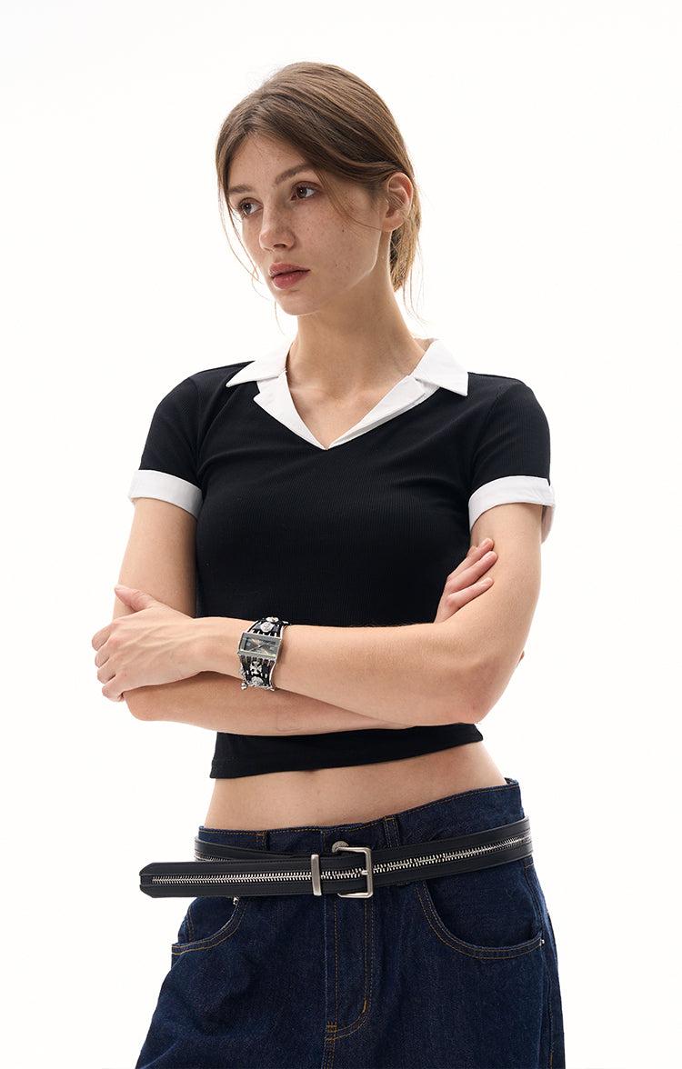 MADWITCH FOLDING COLLAR SLIM FIT T-SHIRT #DD3327