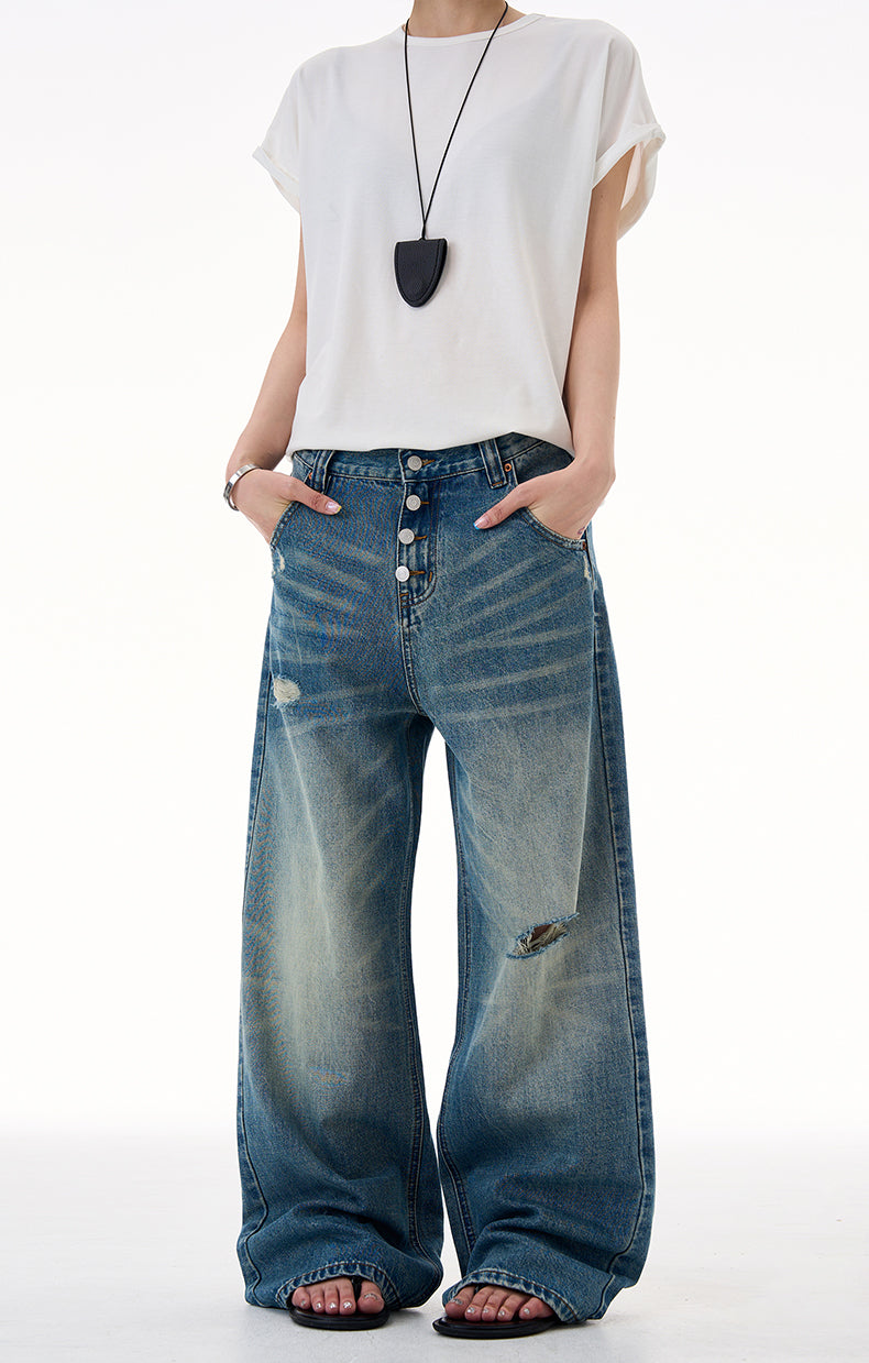 MADWITCH DISTRESSED BUTTON FLY DENIM #CK9623