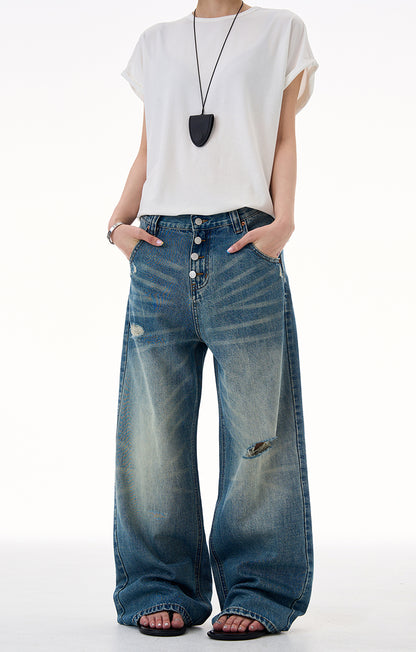 MADWITCH DISTRESSED BUTTON FLY DENIM #CK9623