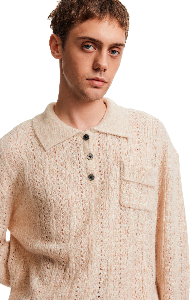 MADWITCH EYELET HENLEY TOP #C2510Q25