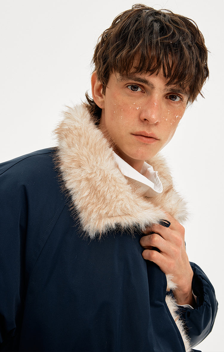 MADWITCH HORN BUTTON FUR COLLAR COAT #AW25509