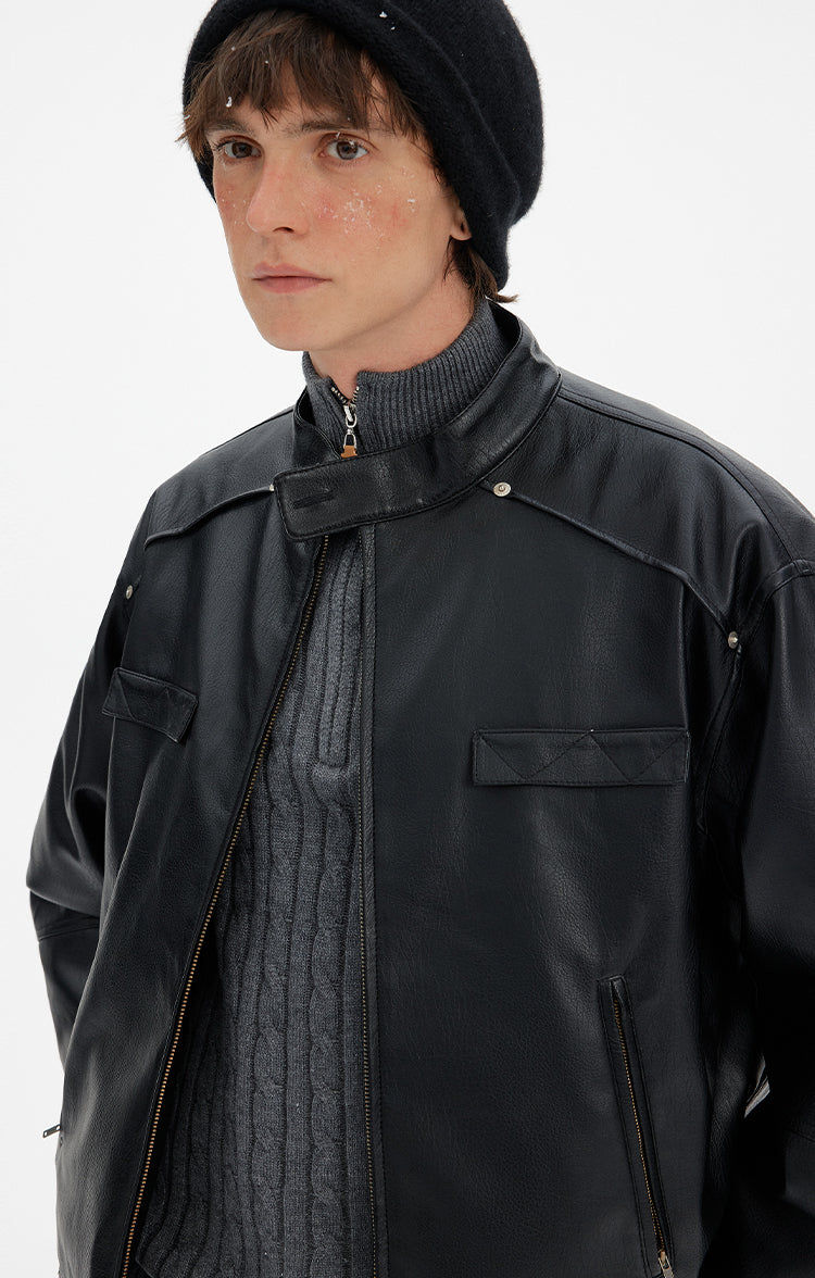 MADWITCH DECONSTRUCTED PU BIKER DOWN JACKET #YR001