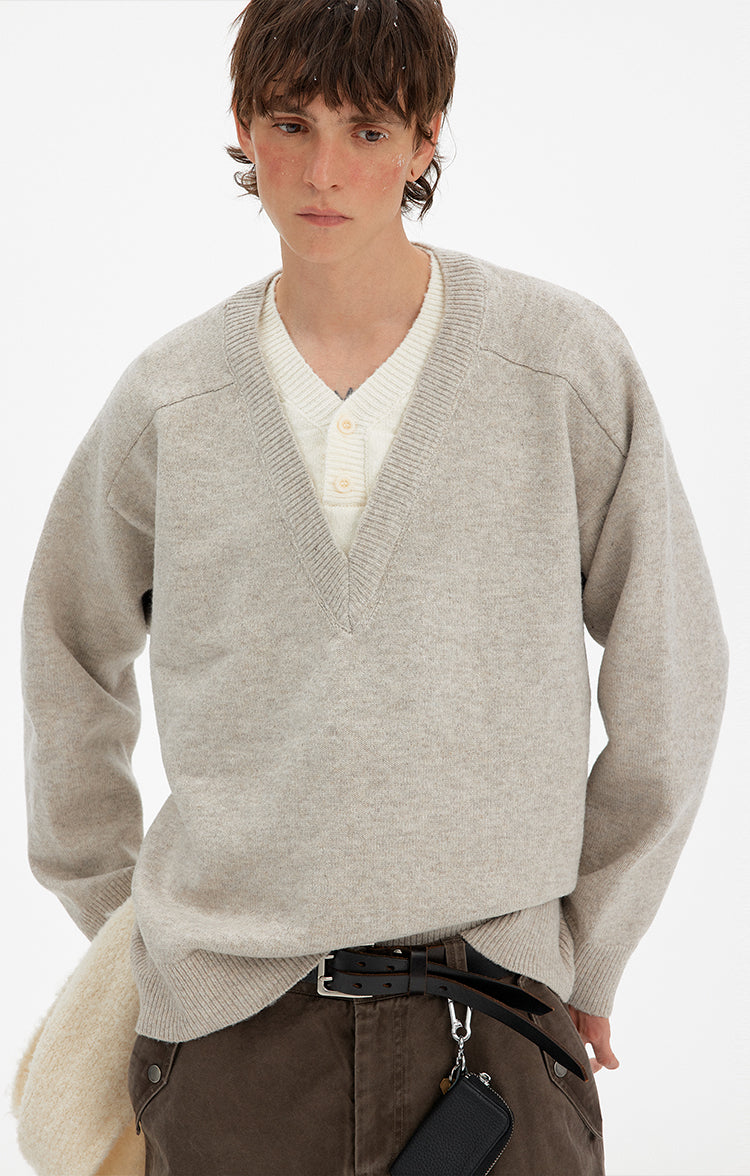 MADWITCH RETRO LAYERED V-NECK SWEATER #68930