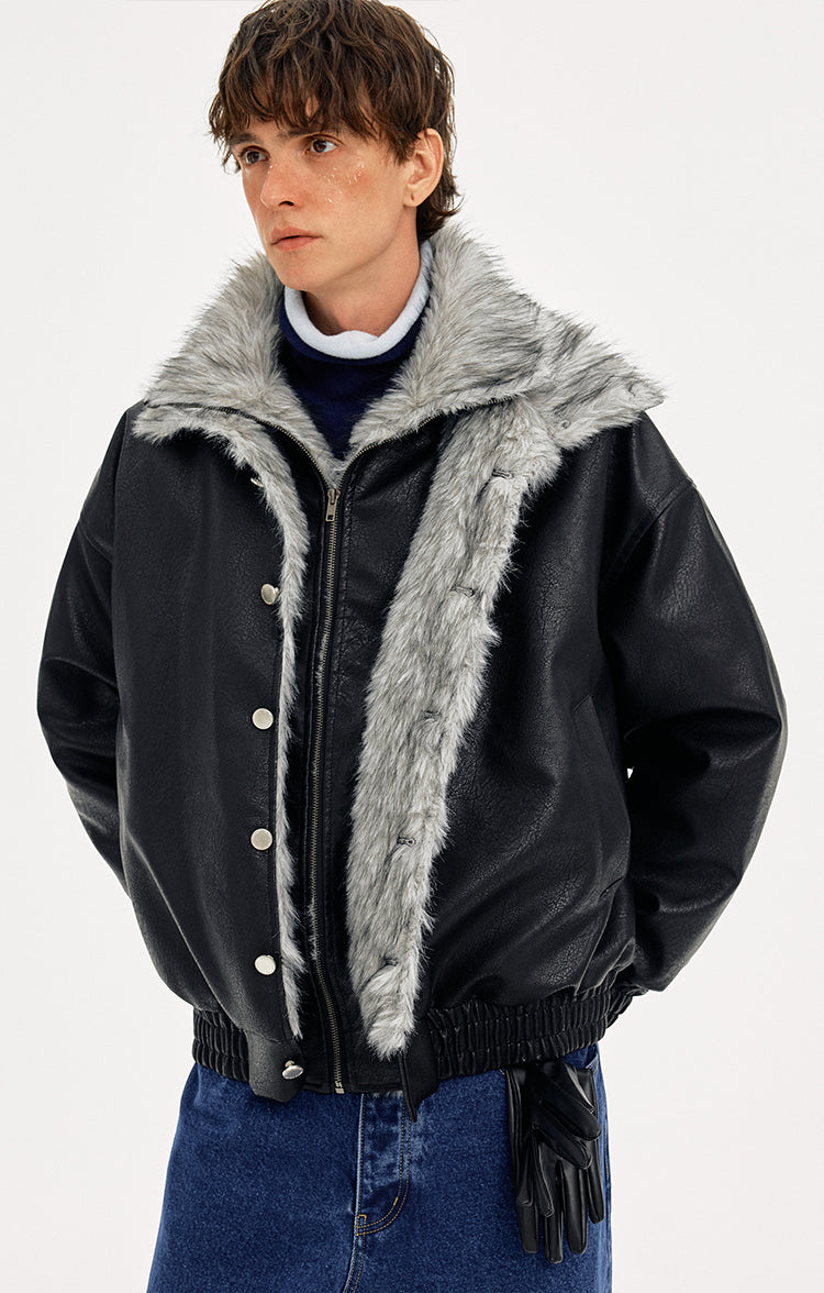 MADWITCH LEATHER QUILTED FUR COLLAR JACKET #AW25502