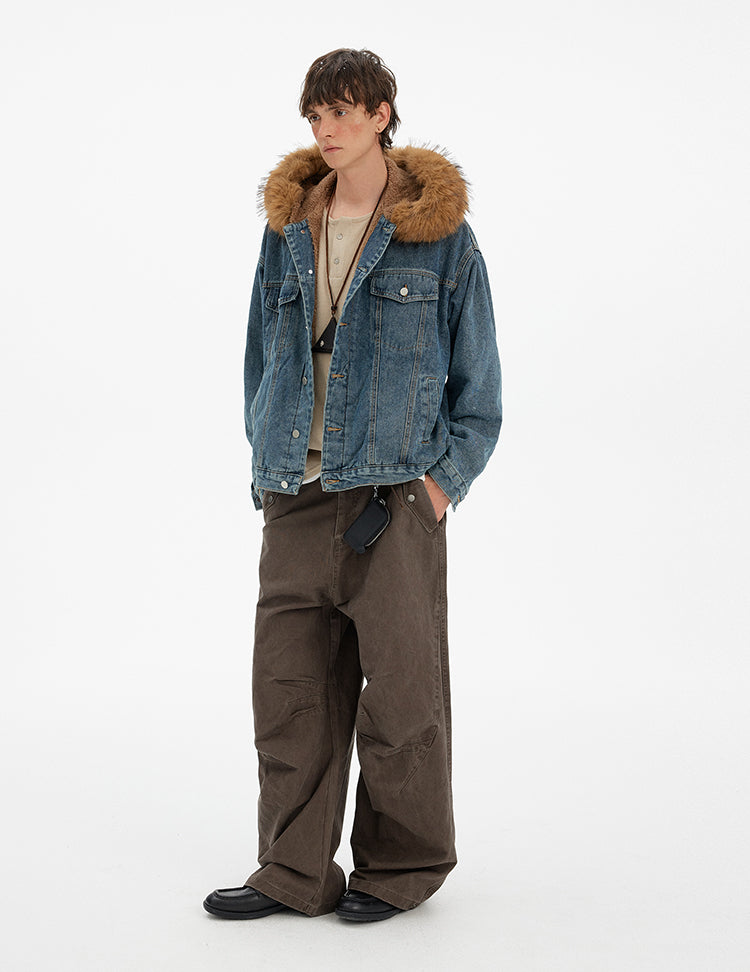 MADWITCH VINTAGE FUR COLLAR DENIM JACKET #RW169