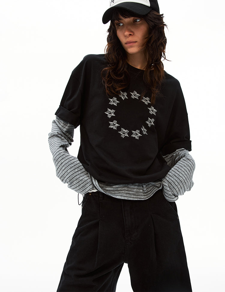 MADWITCH PATCHWORK FAUX LAYER TEE #T633