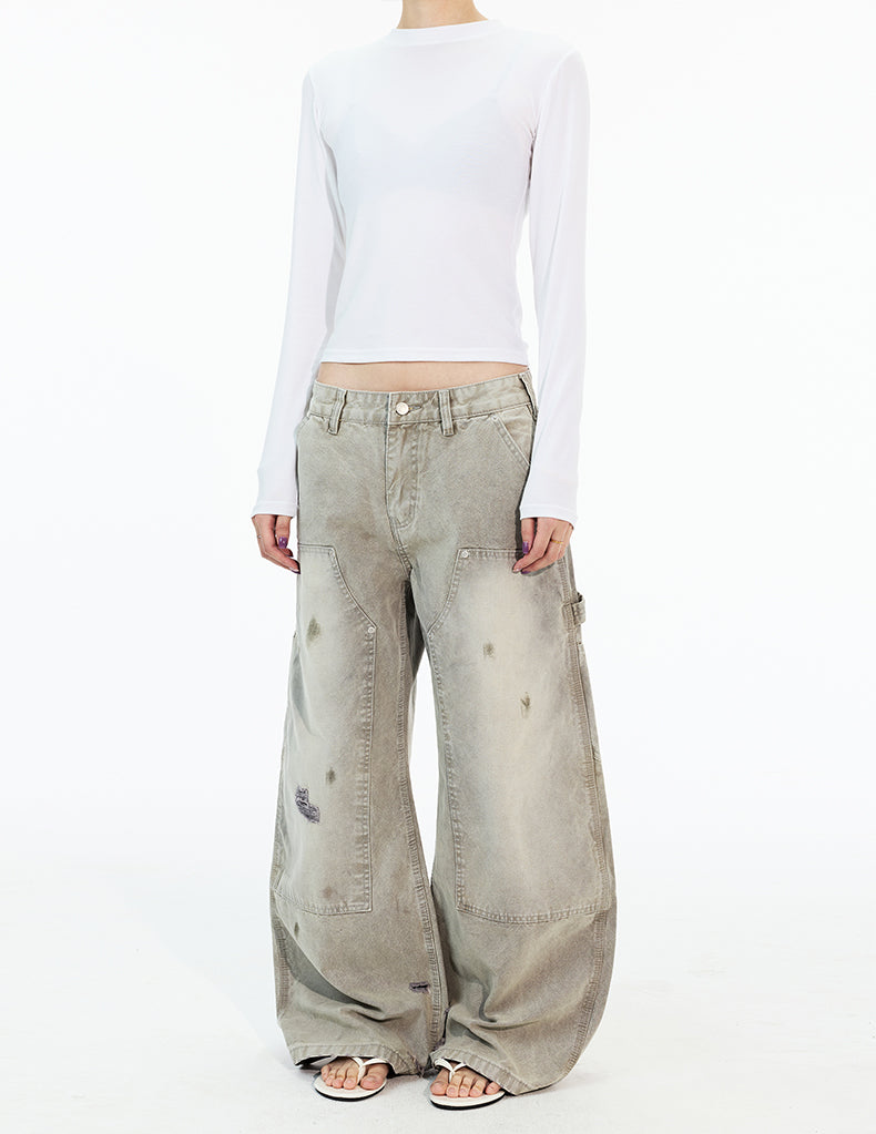 MADWITCH DISTRESSED WIDE WORK PANTS #G6924