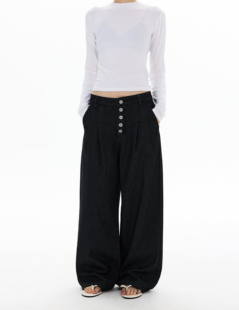 MADWITCH BUTTONED STRIPE WIDE TROUSERS #DR6989