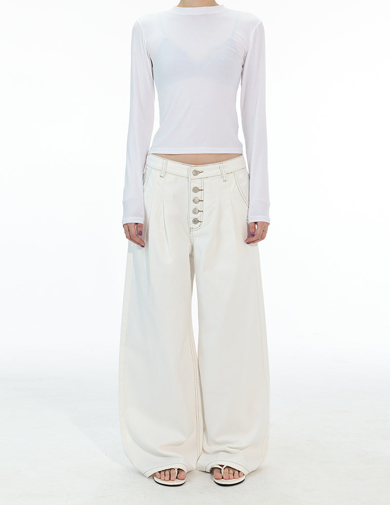 MADWITCH DOUBLE PLEAT BUTTON FRONT JEANS #G6935-1