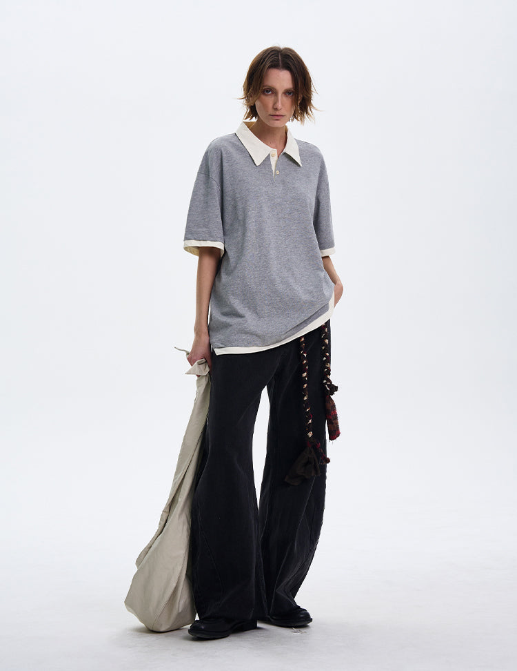 MADWITCH CONTRAST COLLAR SHORT-SLEEVE SHIRT #C1269X25