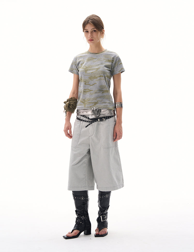 MADWITCH CROPPED CAMO STRUCTURED TEE #L953