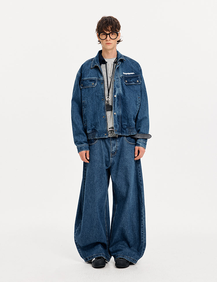 MADWITCH LETTER PRINT WASHED DENIM JACKET #GPCW1351