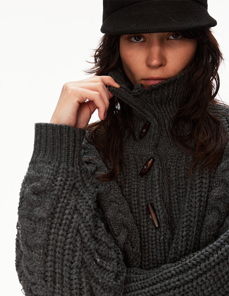 MADWITCH CABLE KNIT STAND COLLAR SWEATER #MY25612