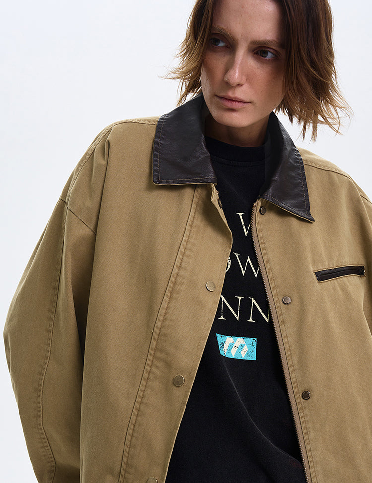 MADWITCH COLOR-BLOCK LEATHER COLLAR JACKET #W219