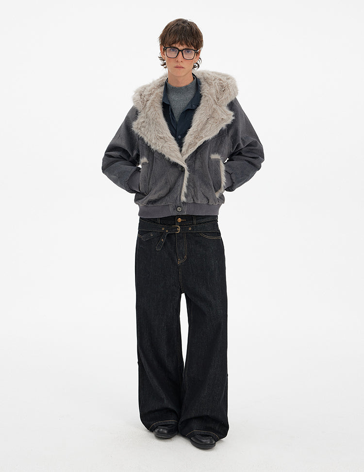 MADWITCH PATCHWORK FUR COLLAR PARKA JACKET #246031