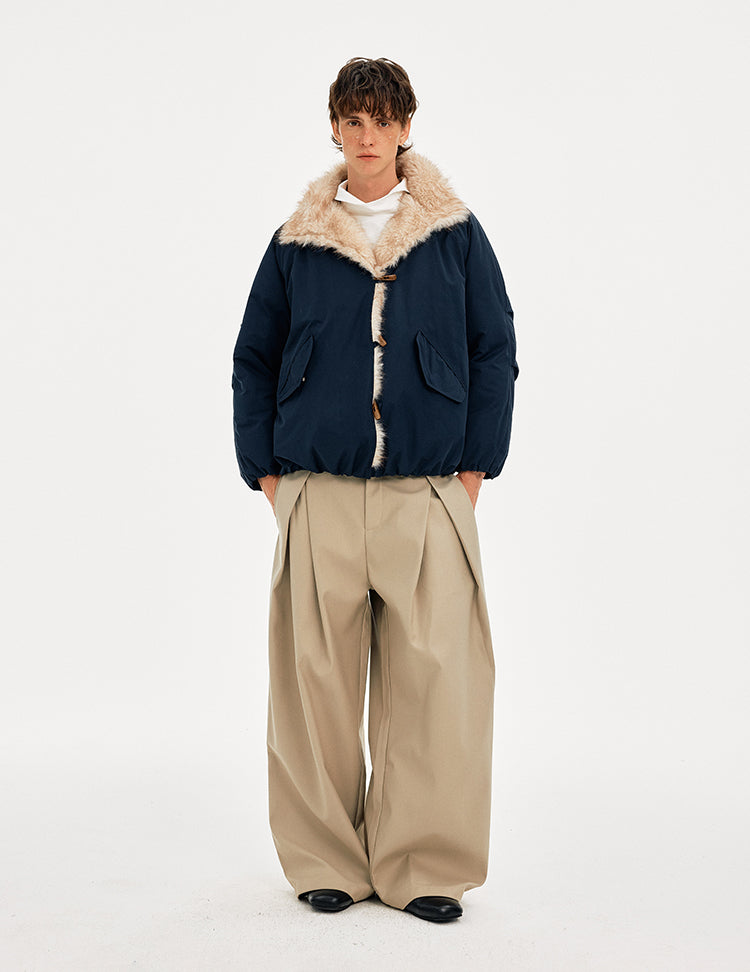 MADWITCH HORN BUTTON FUR COLLAR COAT #AW25509