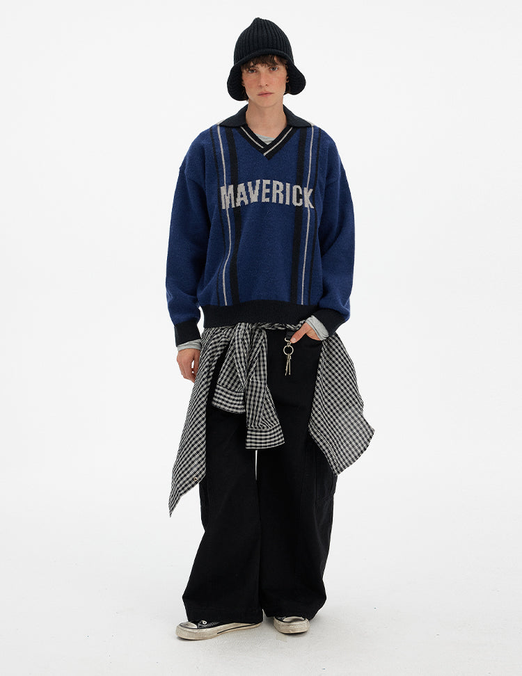 MADWITCH STRIPE VEE SWEATER #MY519