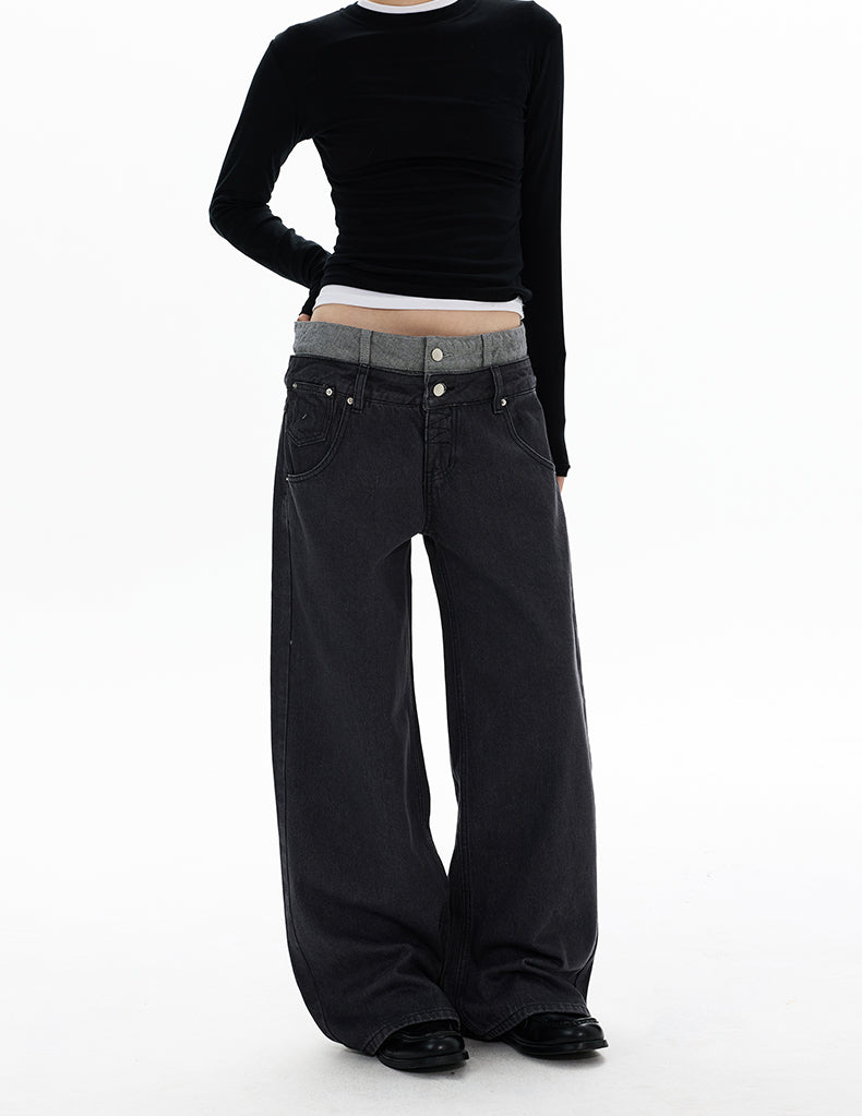 MADWITCH DOUBLE WAISTBAND WIDE JEANS #G6916