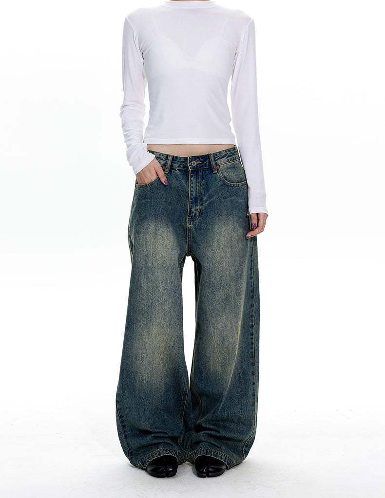 MADWITCH VINTAGE WASHED WIDE LEG JEANS #CK5576