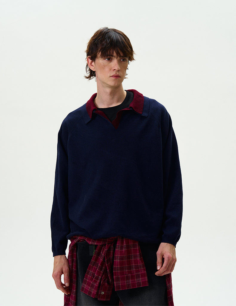 MADWITCH DOUBLE-LAYER CONTRAST KNIT SWEATER #L535