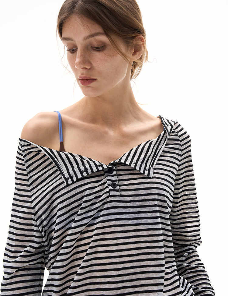 MADWITCH BOAT NECK STRIPED LAYER #MS7558