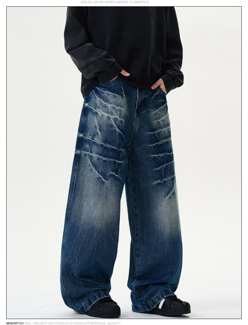 MADWITCH CRACKLE WASHED DENIM PANTS #DCD1650