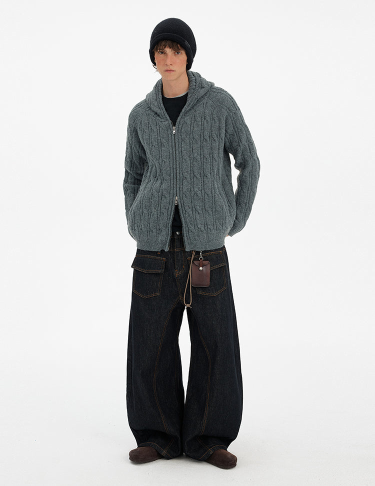 MADWITCH RETRO CABLE KNIT HOODIE #MY020