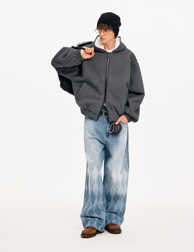 MADWITCH DECONSTRUCTED HOODED FLEECE JACKET #DW1631