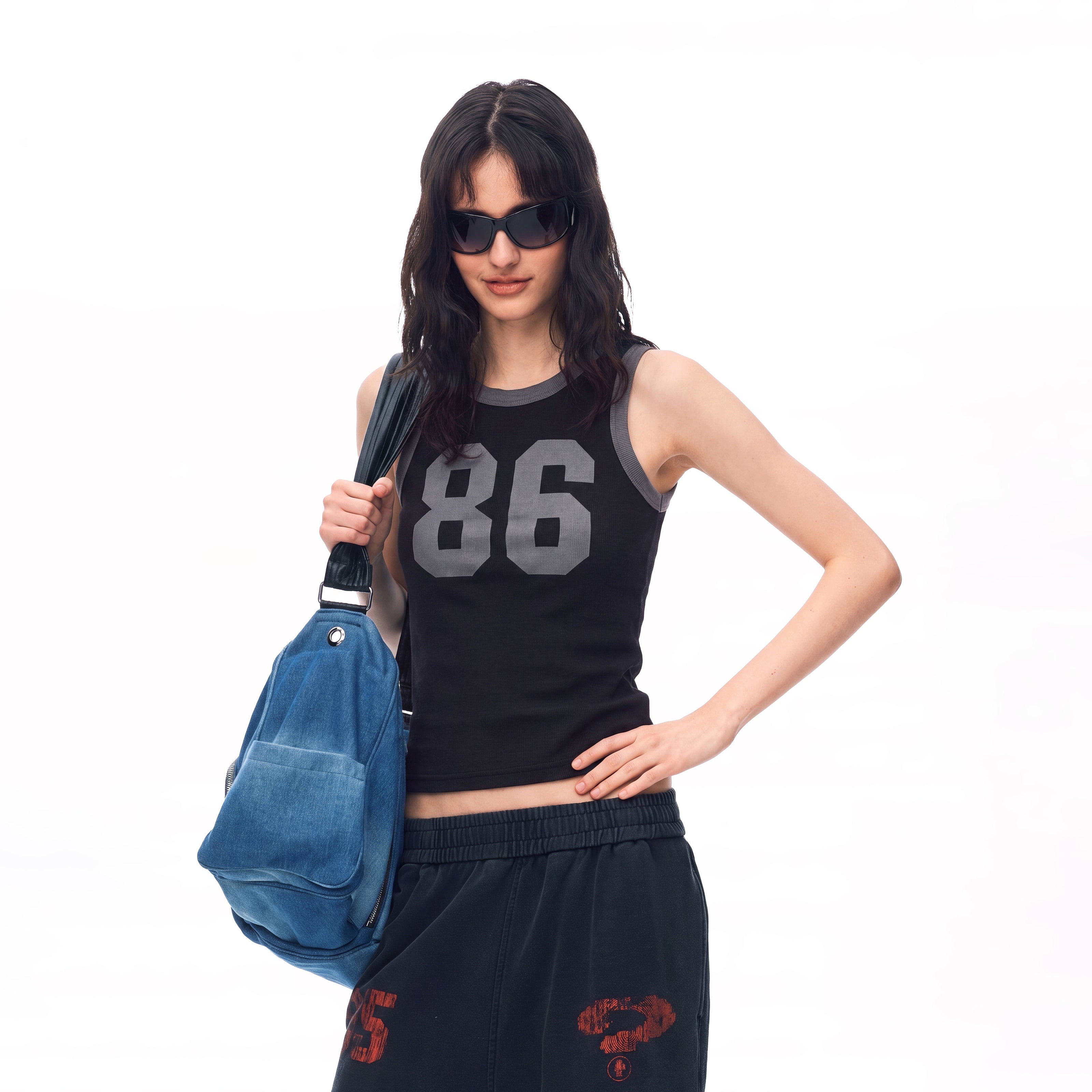 MADWITCH CONTRAST-TRIM GRAPHIC RIBBED CROPPED TANK TOP #BC165N