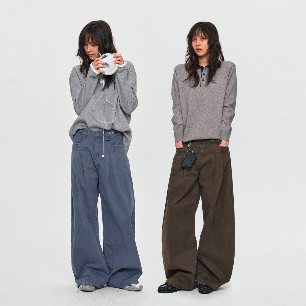 MADWITCH ADJUSTABLE PLEATED WIDE-LEG JEANS #DR6315