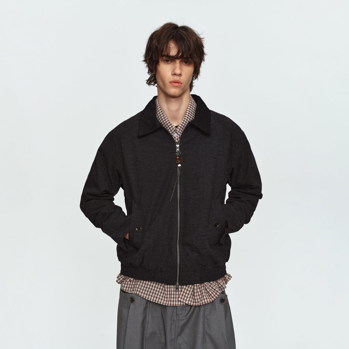 MADWITCH CONTRAST-COLLAR TWO-WAY-ZIP HARRINGTON JACKET #2606WT6067