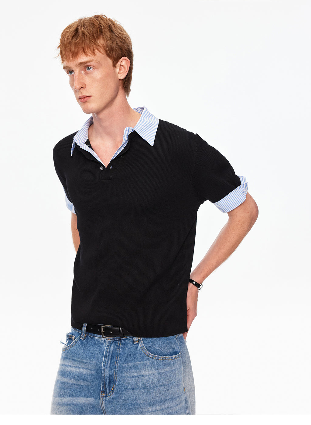 MADWITCH FAUX LAYER KNIT TEE #MY615