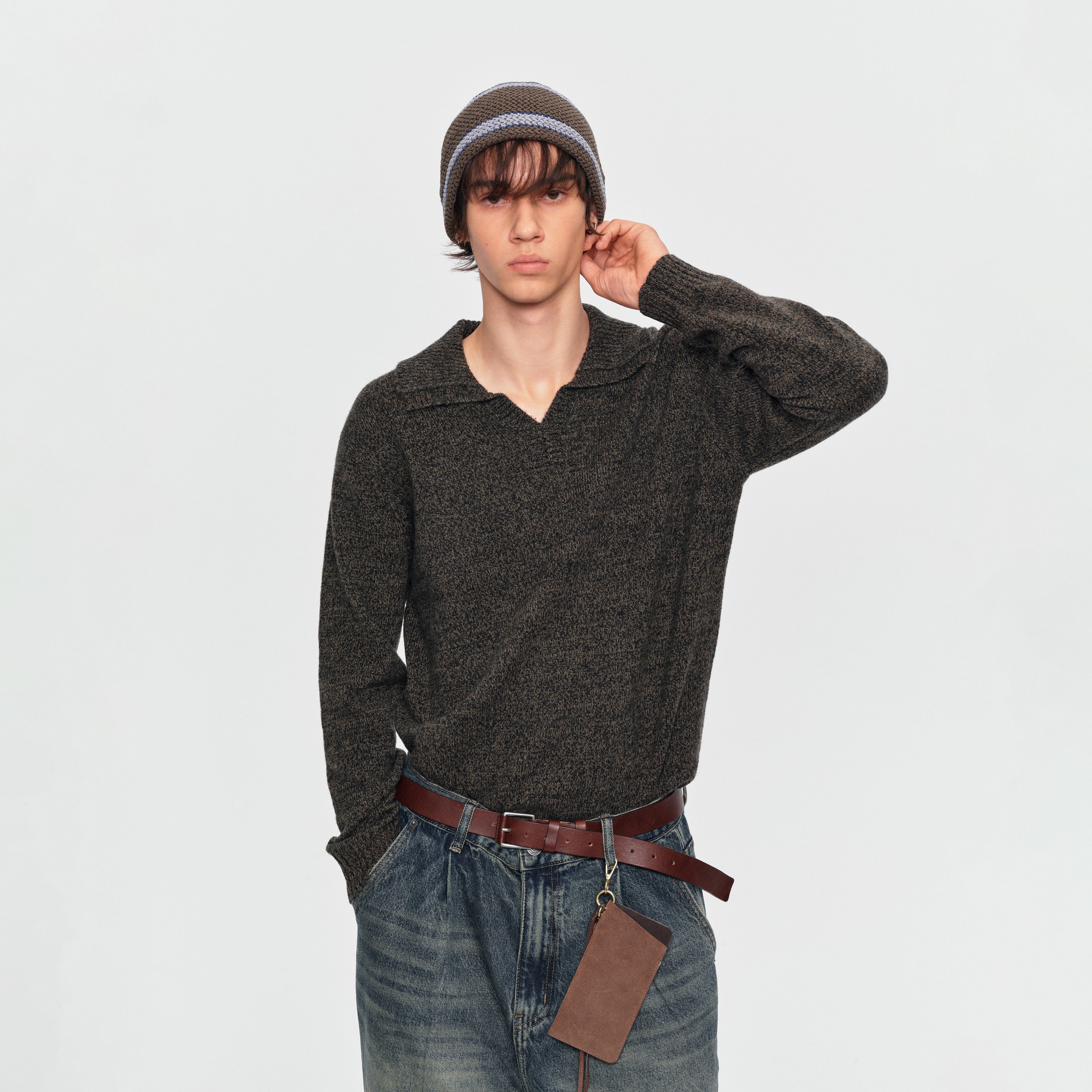 MADWITCH MARLED WOOL-BLEND POLO SWEATER #11820