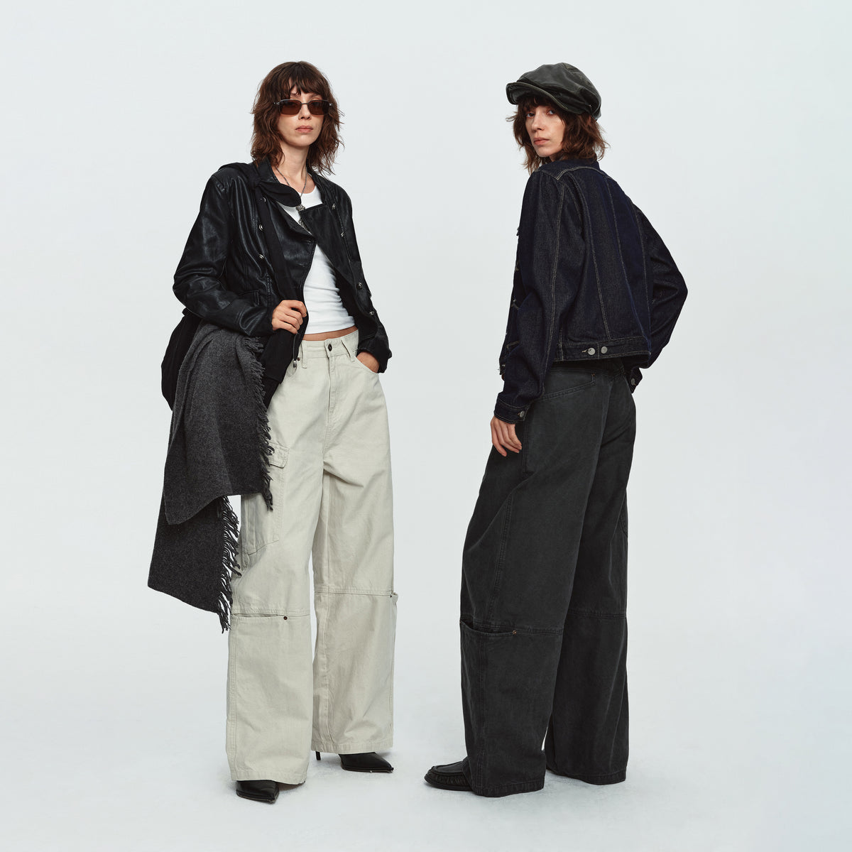 MADWITCH WASHED MULTI-POCKET CURVED-LEG CARGO PANTS #DR9622