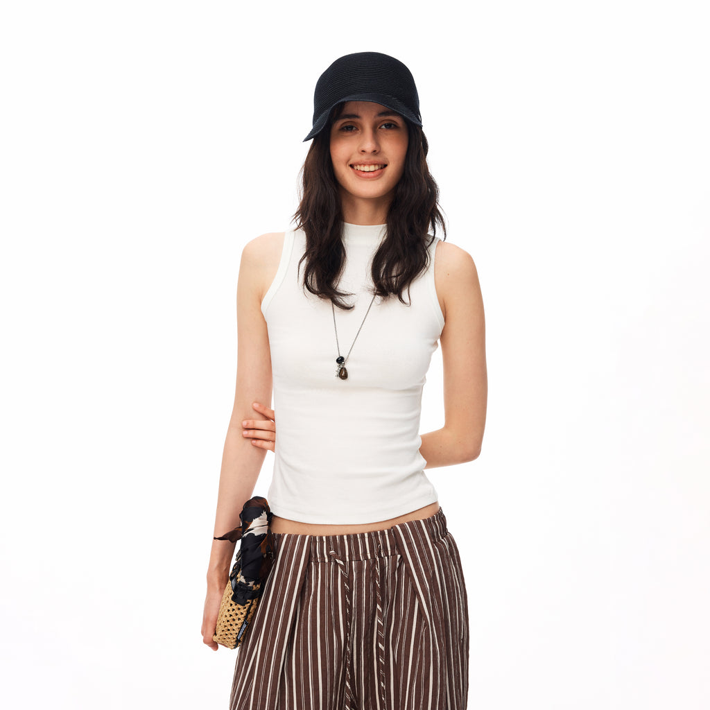 MADWITCH RIBBED MOCK NECK SLEEVELESS TANK #G2034
