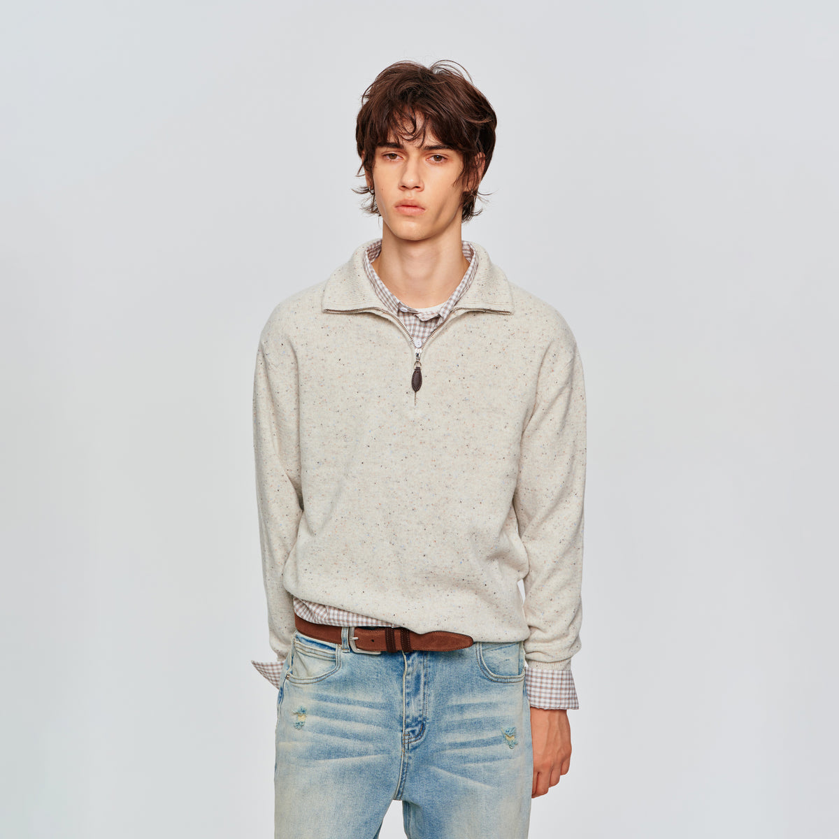 MADWITCH HALF-ZIP COLLARED WOOL KNIT SWEATER #78852