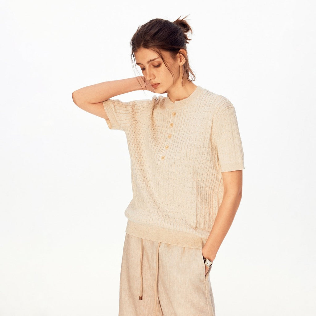 MADWITCH RIBBED HENLEY LINEN TEE 96006 - MadWitch Store
