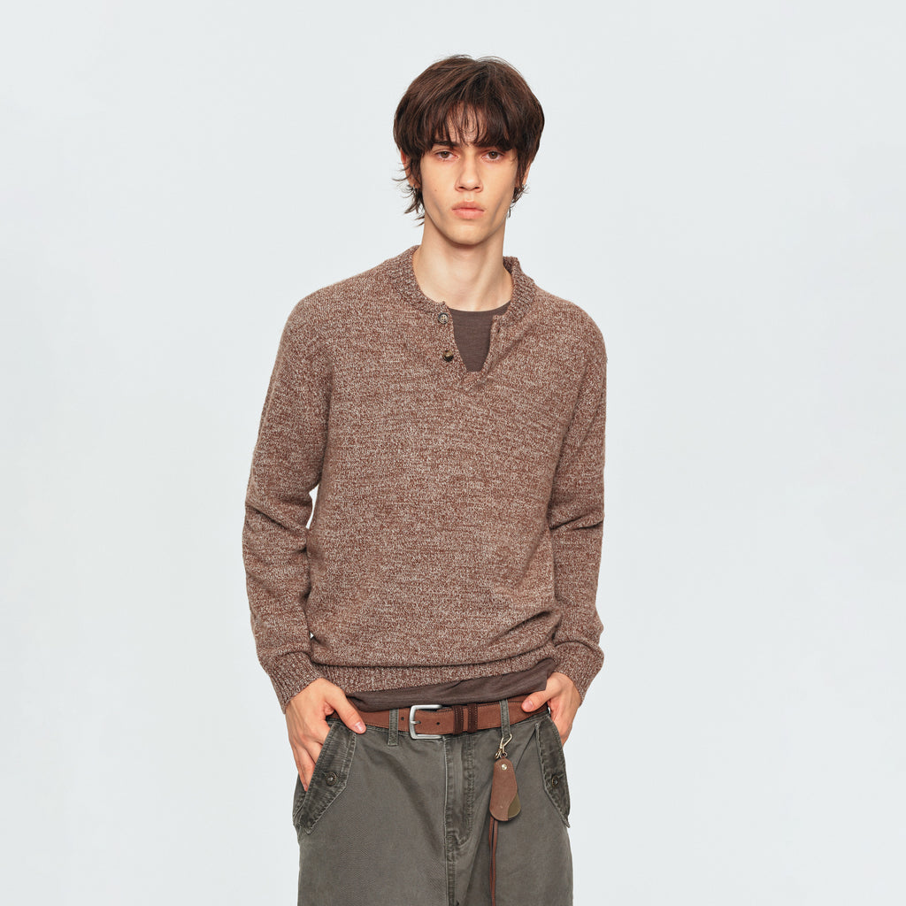 MADWITCH MARLED WOOL-BLEND HENLEY SWEATER #11817
