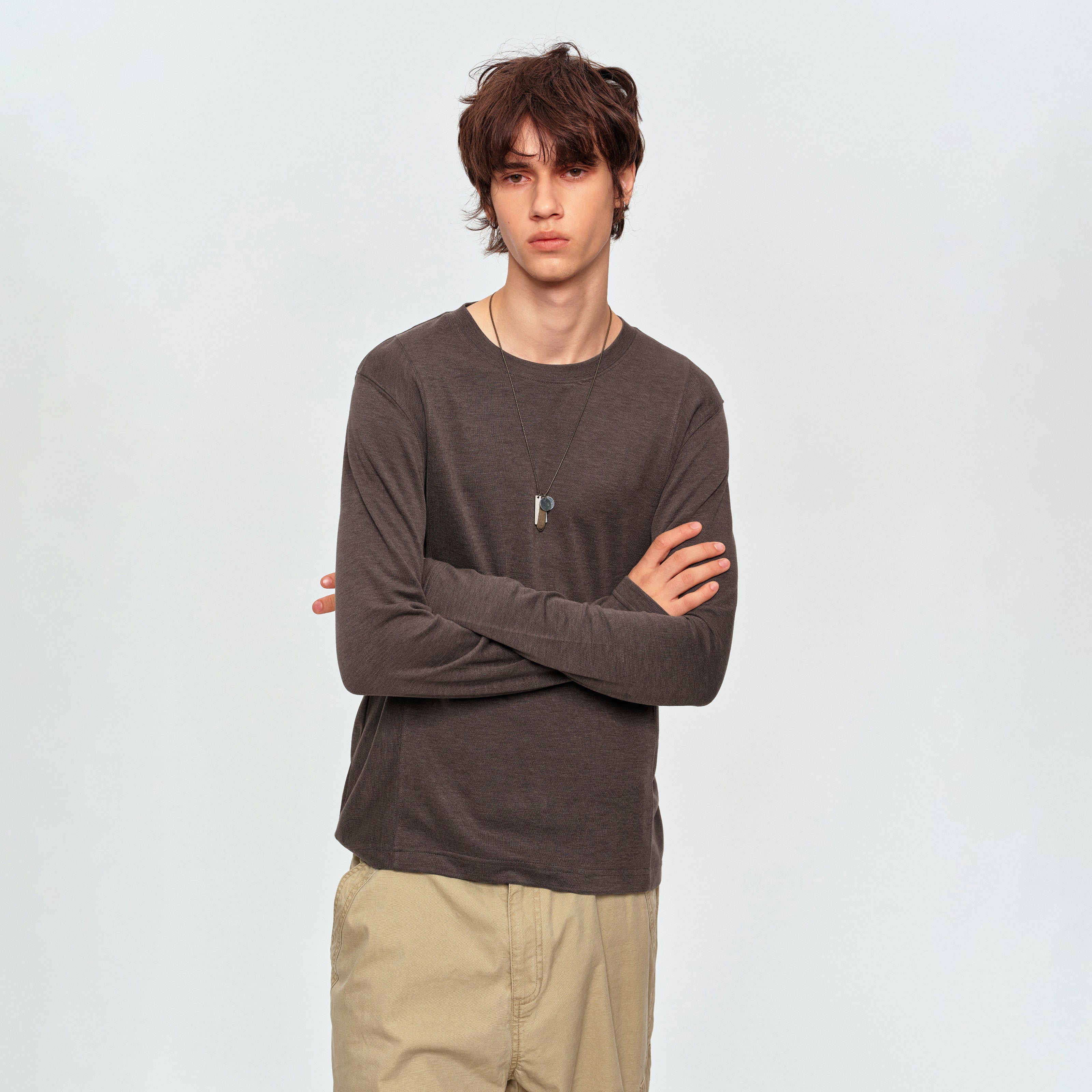 MADWITCH PANEL-CUT TEXTURED CREWNECK T-SHIRT #2605TX7056