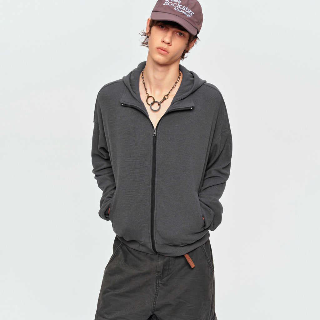 MADWITCH WAFFLE-KNIT CROPPED ZIP HOODIE #2605WT5091