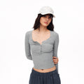 MADWITCH RIBBED U NECK HENLEY LONG SLEEVE TEE #G2079