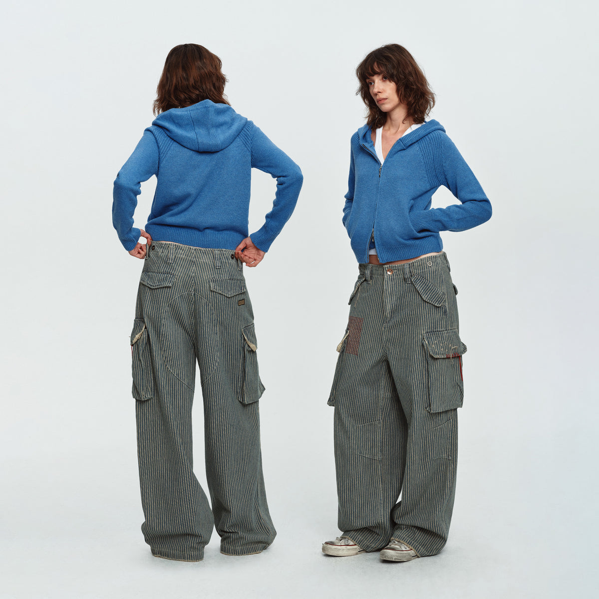 MADWITCH WASHED STRIPED MULTI-POCKET CARGO PANTS #CK9860