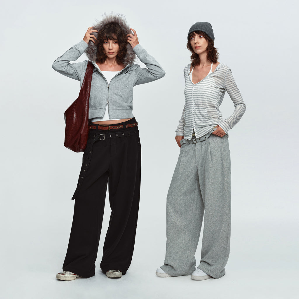 MADWITCH EYELET-BELTED WIDE-LEG RELAXED SWEATPANTS #CK61113
