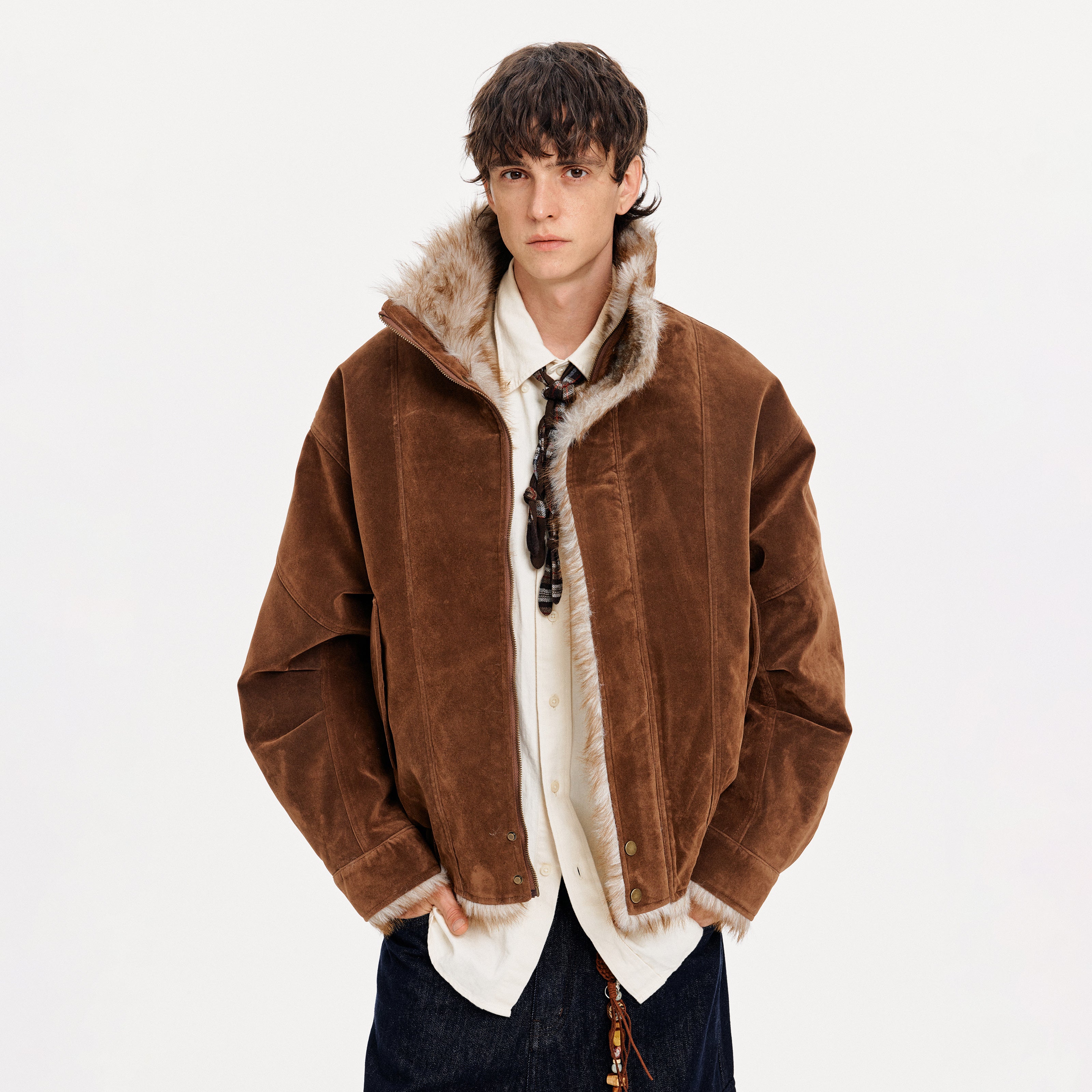 MADWITCH SUEDE STAND COLLAR QUILTED JACKET #AW25172