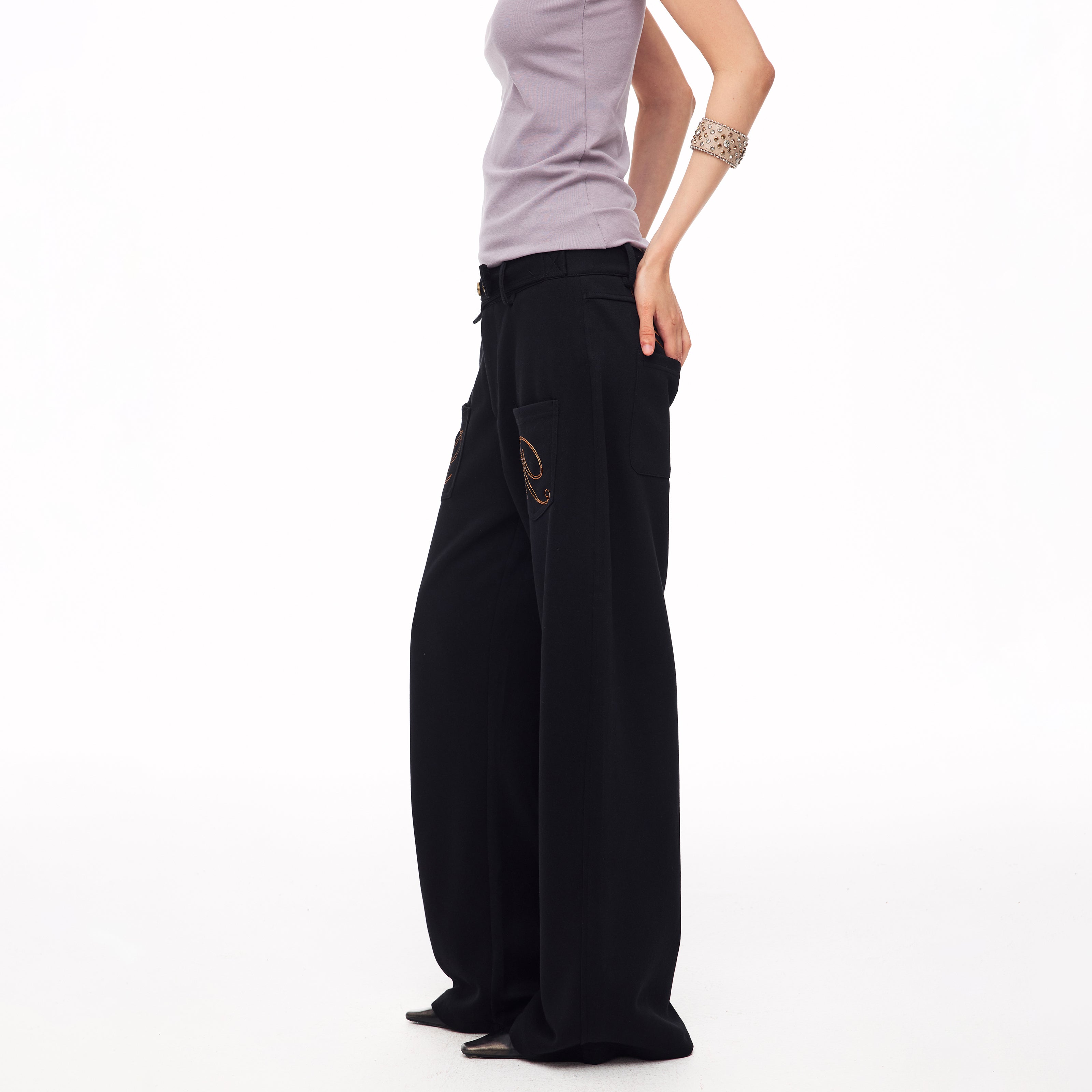 MADWITCH EMBROIDERED BACK-STRAP WIDE-LEG SWEATPANTS #L2026554