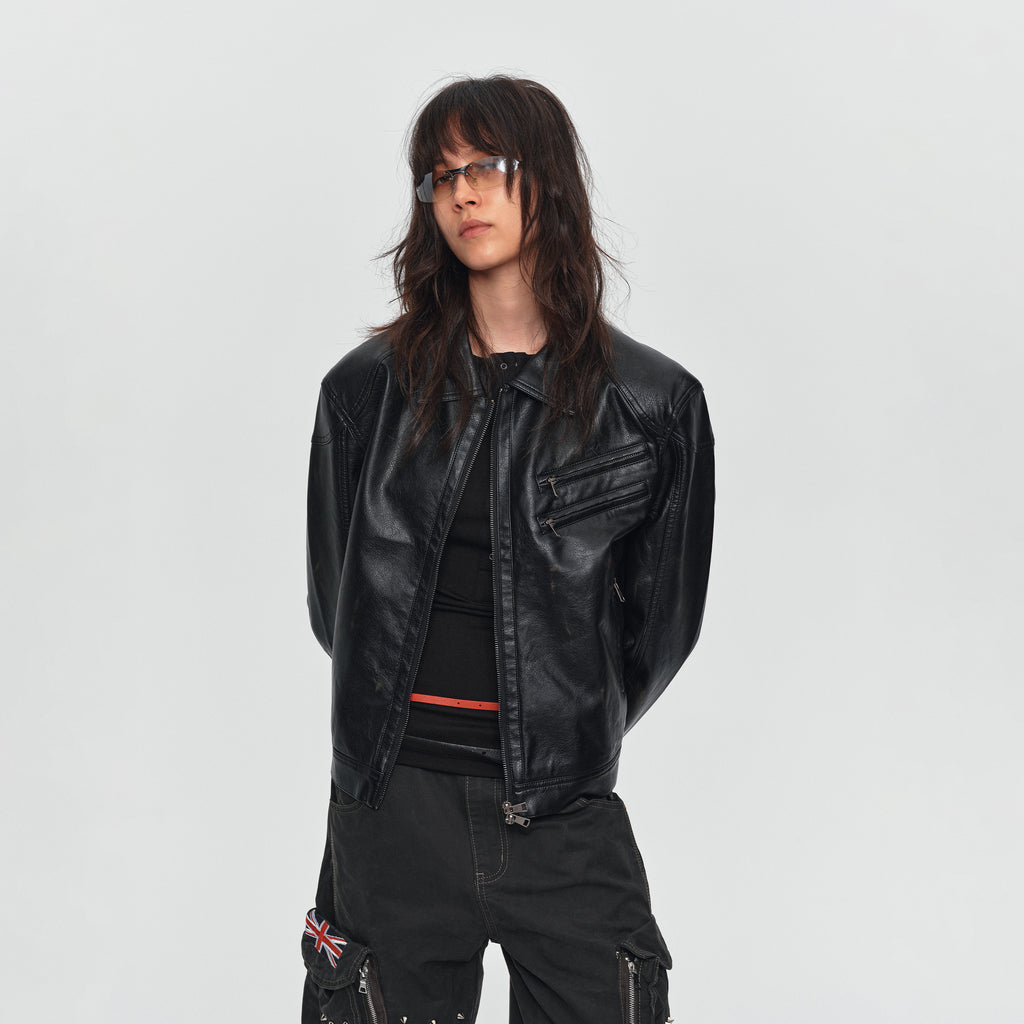 MADWITCH VINTAGE WASHED PU BIKER JACKET #AW26138