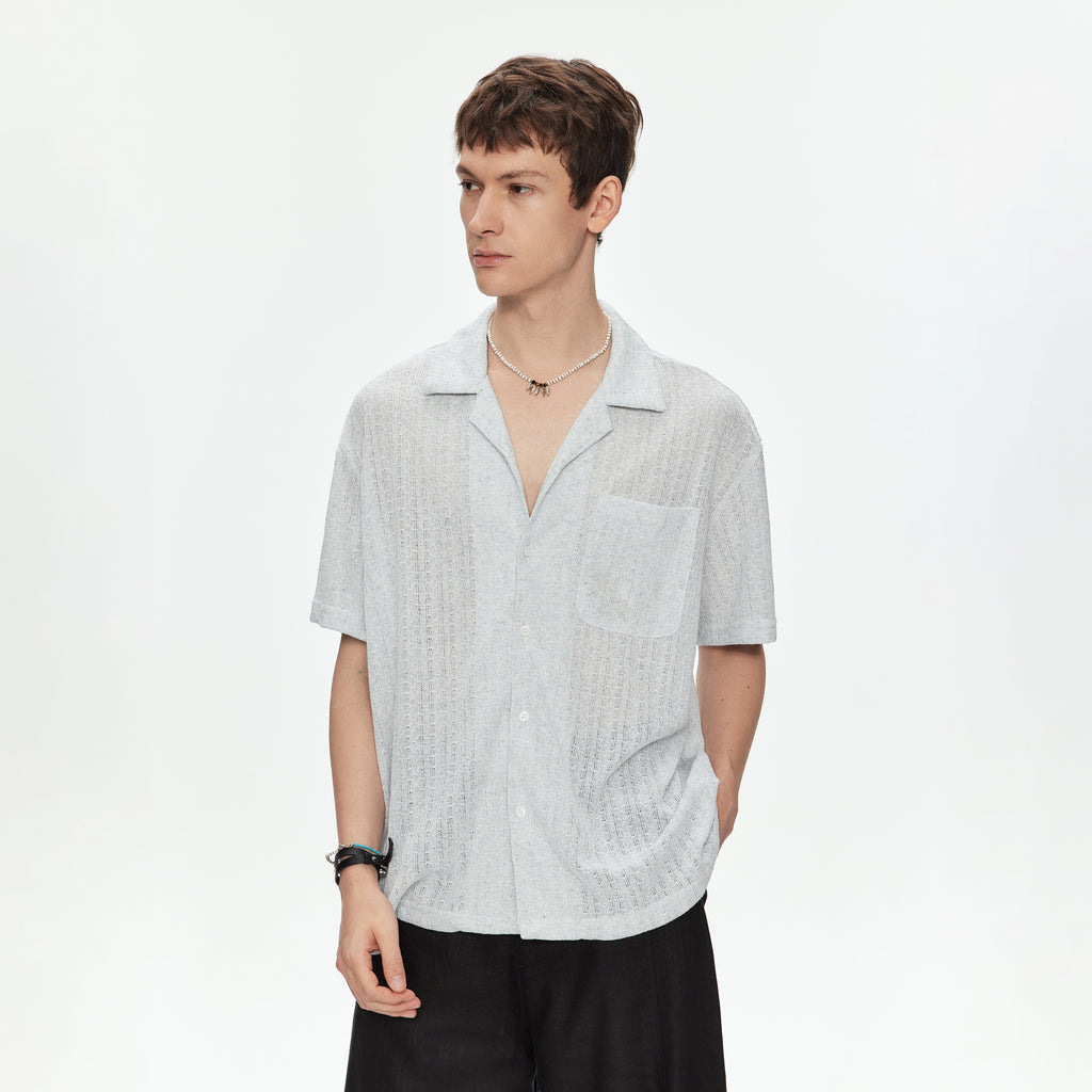 MADWITCH LINEN TEXTURE CUBA COLLAR SHIRT #C2651C26