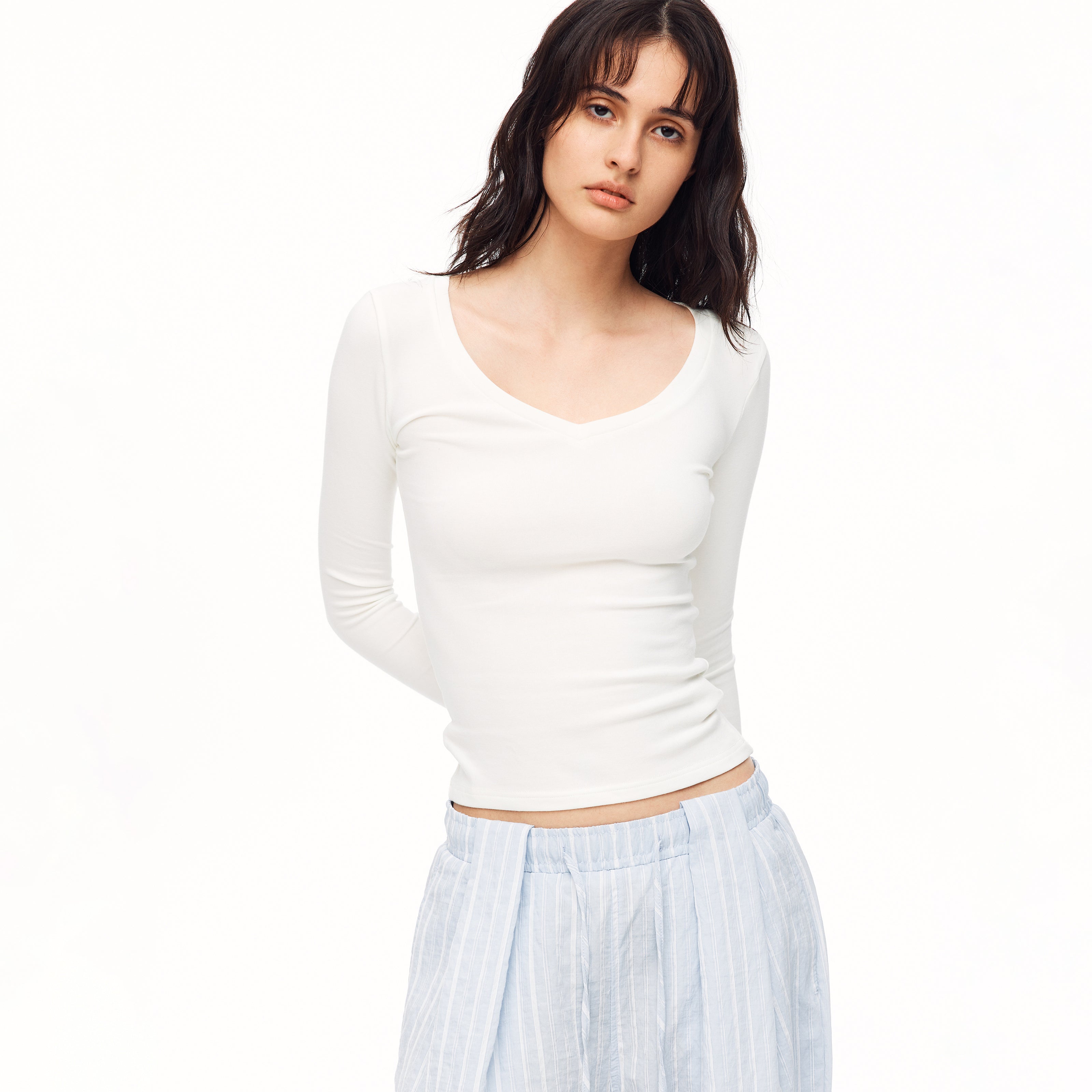 MADWITCH MINIMALIST U-NECK SLIM LONG-SLEEVE T-SHIRT #69766